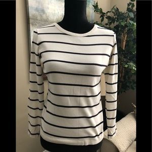 Lands End White & Black Striped LS Mariner Shirt